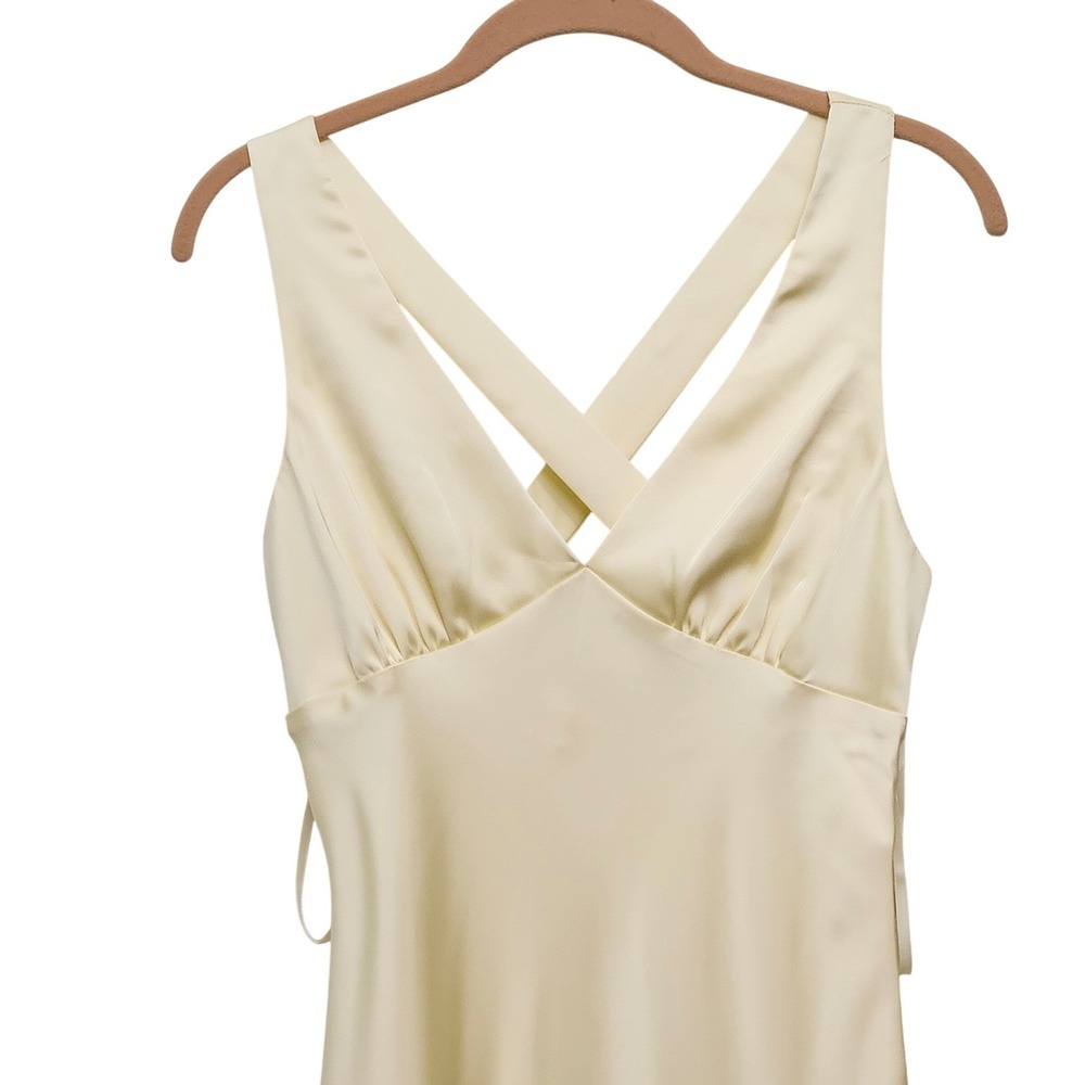 Satin Babydoll Maxi Slip Dress XL Butter Yellow Crisscross Formal Indie Sleeze - Picture 3 of 13